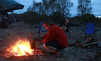 Laurie cooks over the fire in Wyperfeld NP