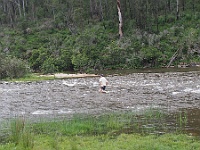 Laurie checks the depth and current of the Snowy