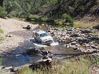 Moses crosses the Aberfeldy River on trig Track